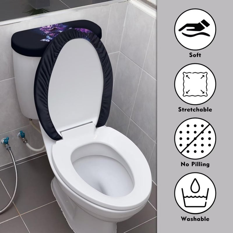 Kathyboom Purple Rose Butterfly Toilet Lid Cover Set of 2 Tank Lid Covers Splash Resistant Soft Toilet Seat Covers Fit Most Round and Elongated Toilet Keep Bathroom Clean - Image 3